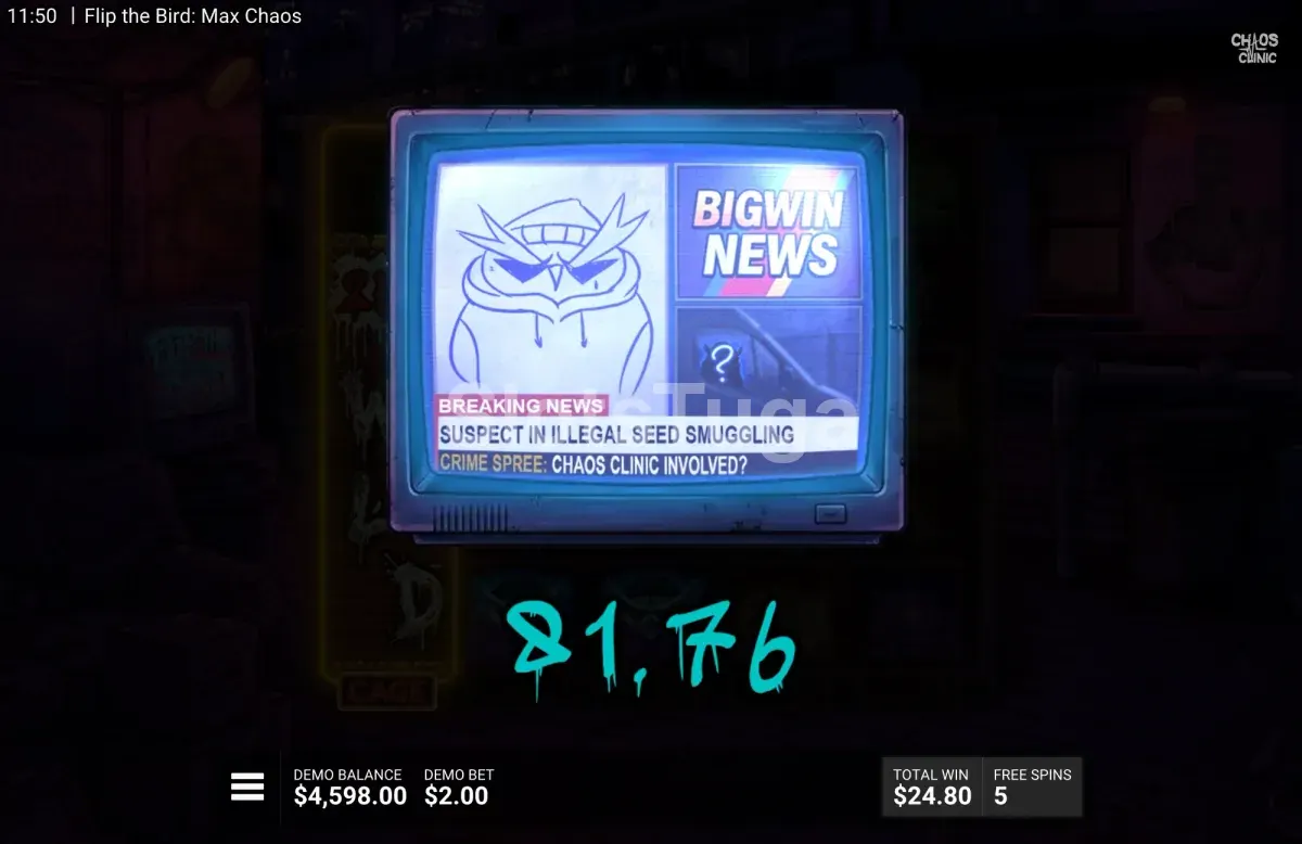 Grande prémio em Flip the Bird Max Chaos com multiplicador elevado