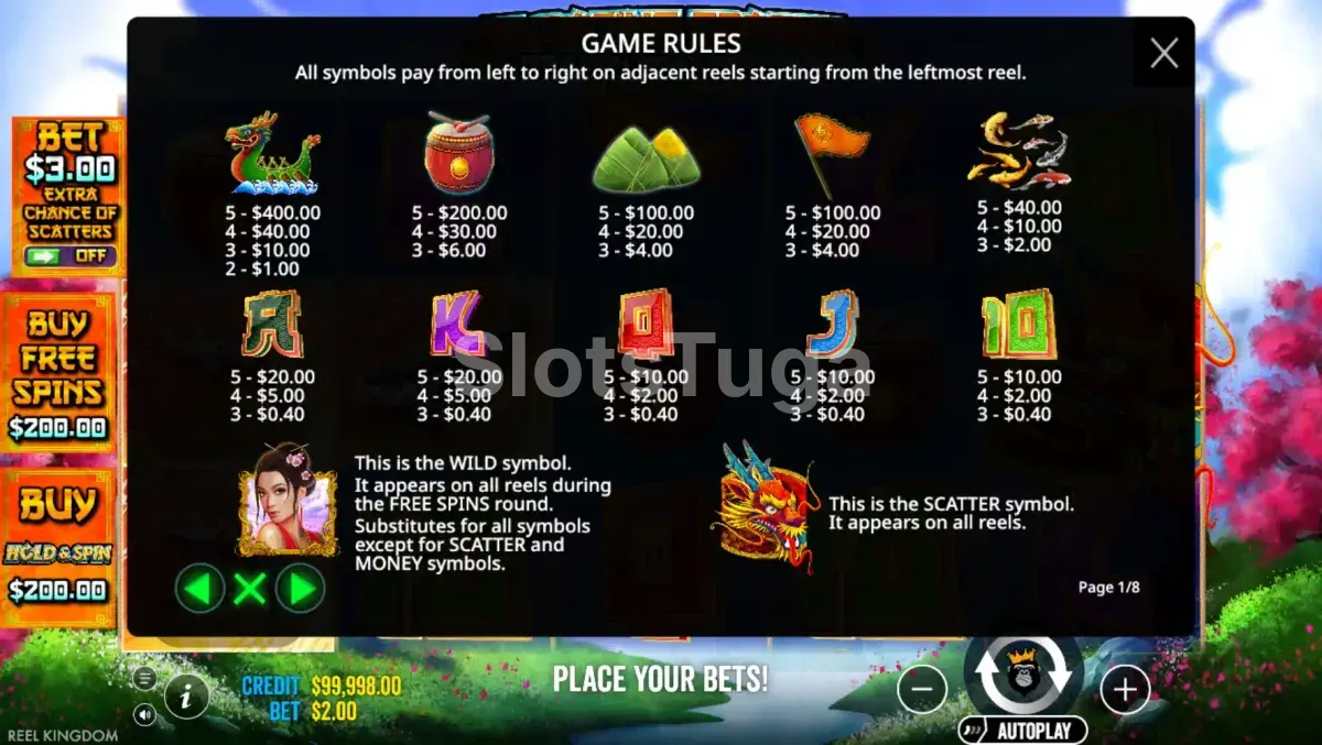 Tabela de pagamentos da slot Floating Dragon Dragon Boat Festival