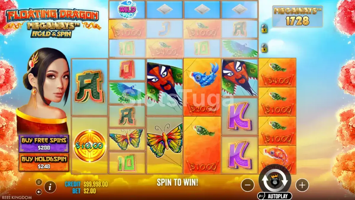 Jogo base do Floating Dragon Megaways com os rouleaux em ação