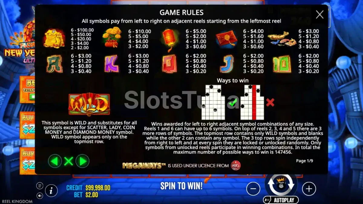 Tabela de pagamentos da slot Floating Dragon New Year Festival