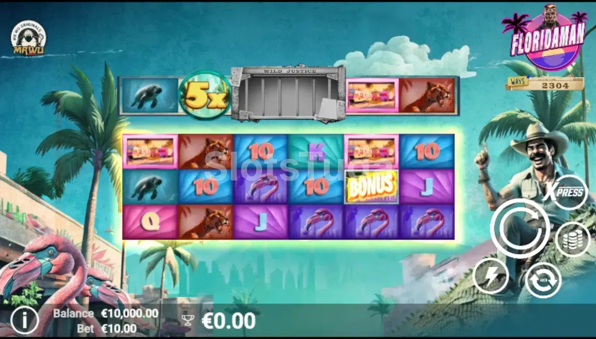 Jogo base do Floridaman com rouleaux e símbolos temáticos