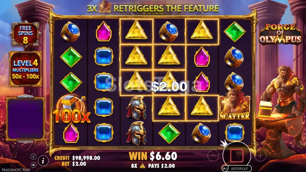 Rodadas grátis ativas na slot Forge of Olympus com multiplicadores