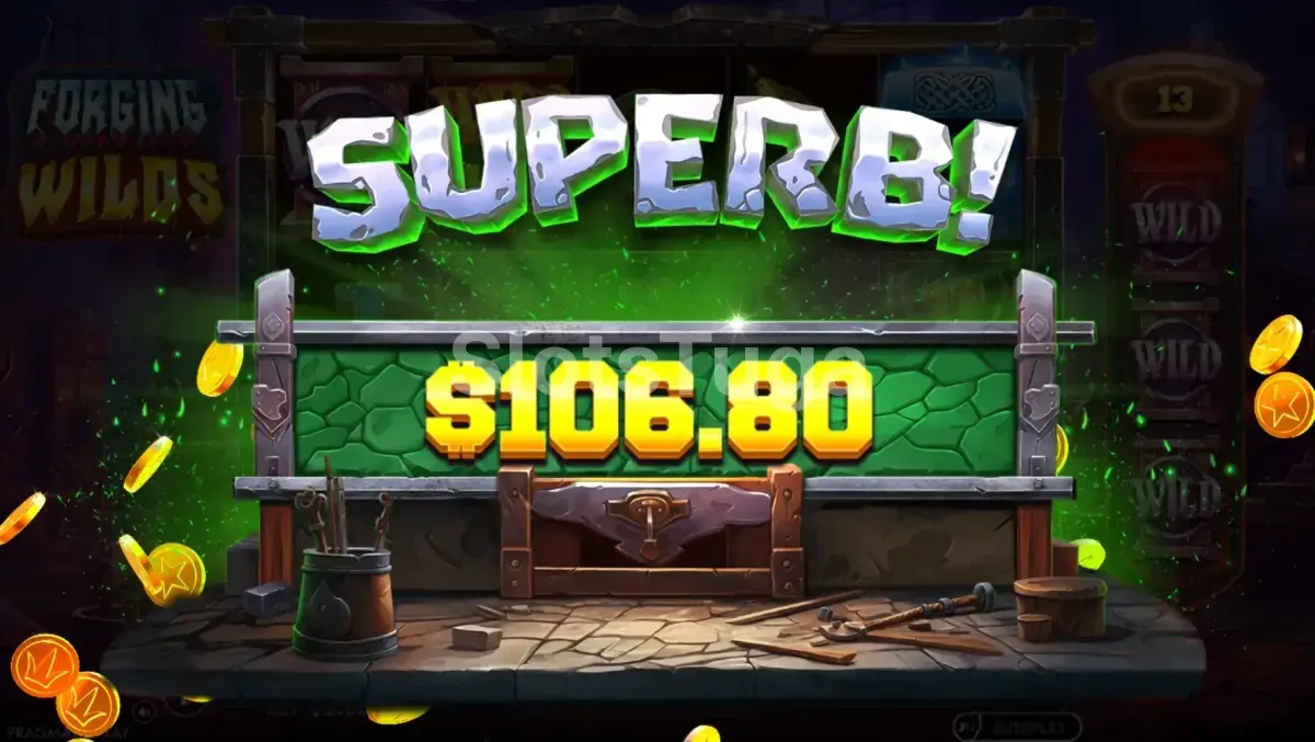 Big win na slot Forging Wilds com multiplicadores forjados empilhados