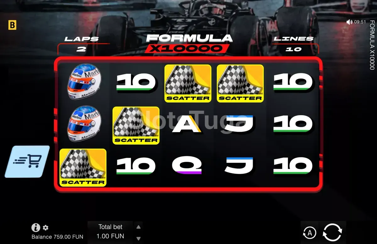 Bónus de Formula x10000 activado com 4 Scatters