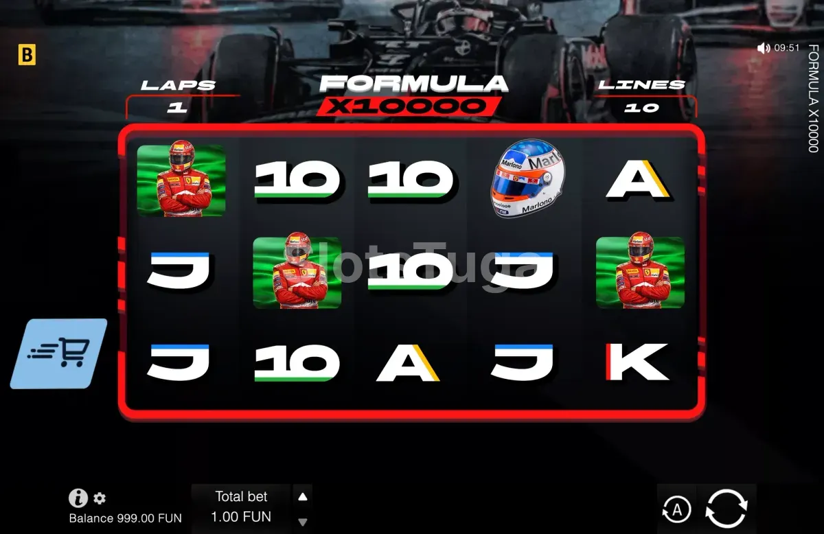 Jogo base de Formula x10000 com grelha de 5 rolos e 3 filas