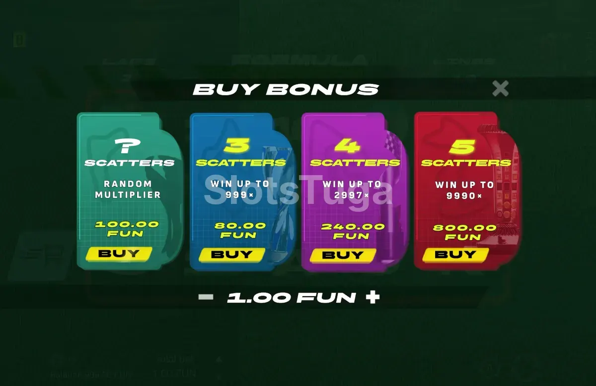 Menu de compra de bónus de Formula x10000