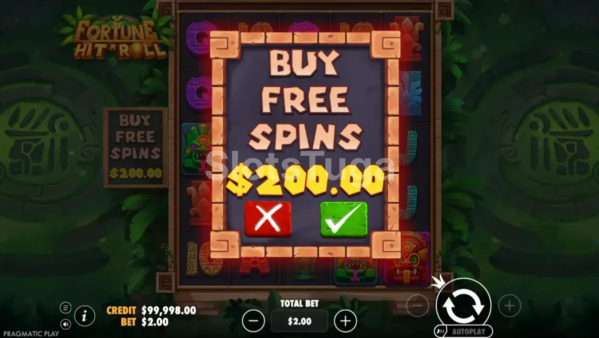 Tela de compra de bônus na Fortune Hit 'N' Roll da Pragmatic Play