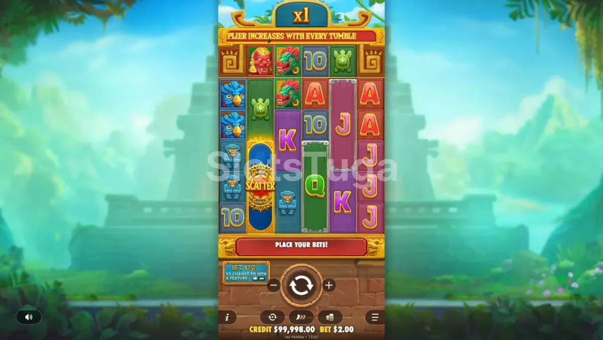 Tela principal do jogo Fortune of Aztec com os símbolos astecas em destaque