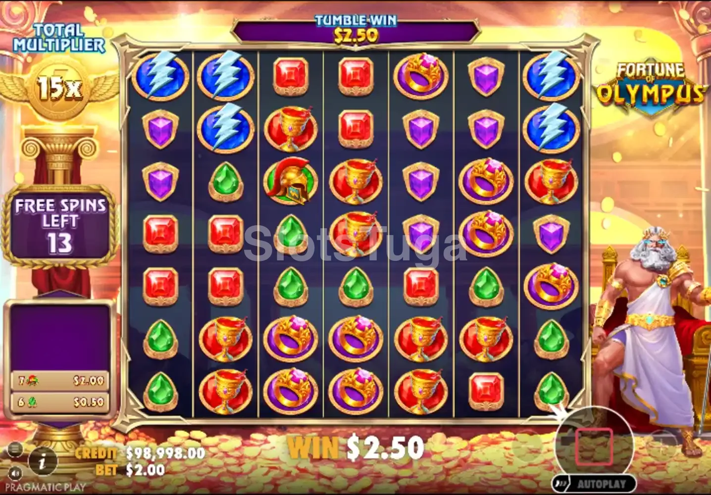 Rodadas grátis em ação no slot Fortune of Olympus