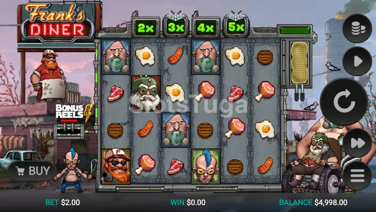 Jogo base do Frank's Diner com grade 6x4 e visual 8-bit pós-apocalíptico