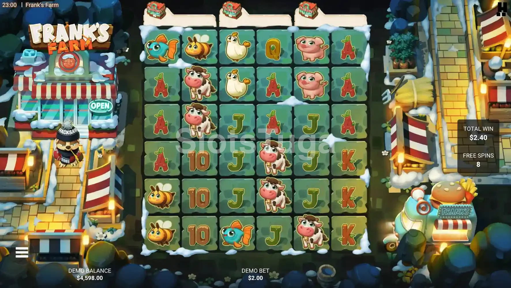 Rodadas grátis ativadas no Frank's Farm com bônus Order Rush