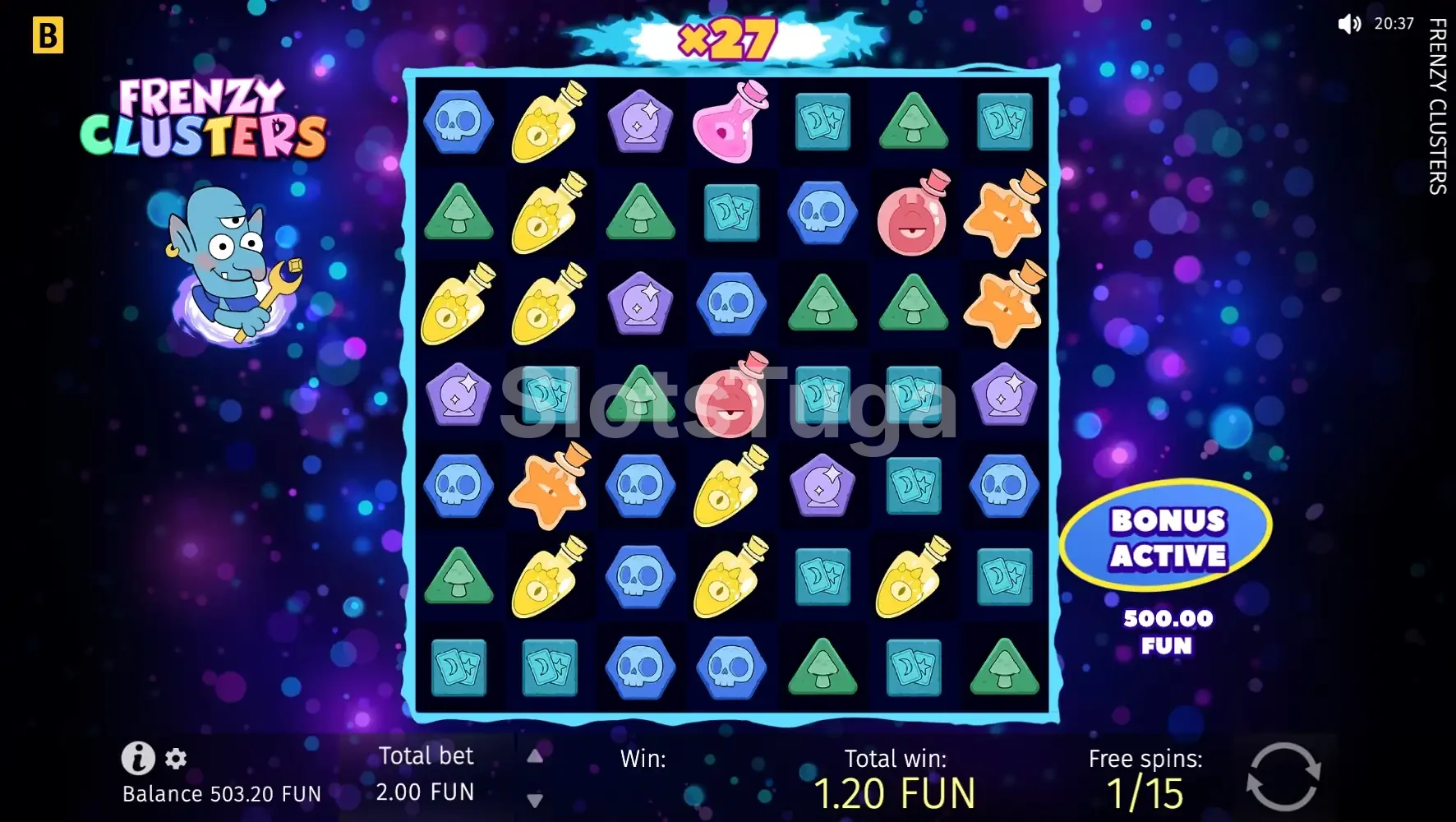 Rodadas gratuitas ativas no Frenzy Clusters com multiplicador progressivo