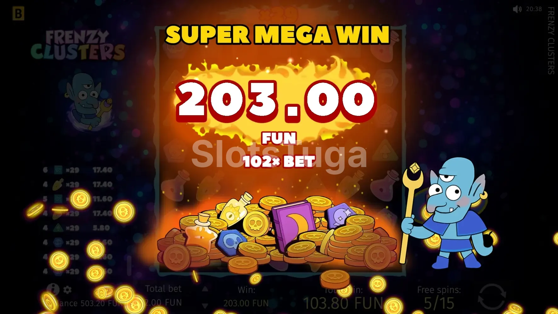 Big win na Frenzy Clusters com multiplicador alto ativo