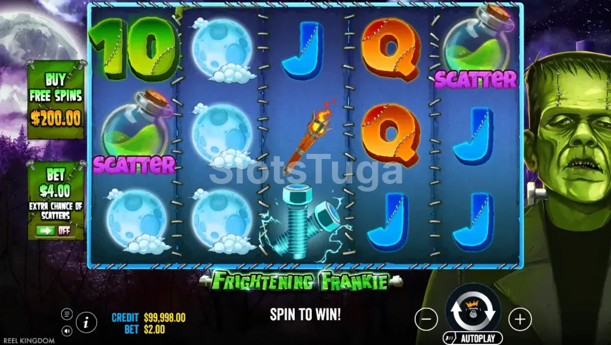 Jogo base do Frightening Frankie com grid 5x3 e tema de monstro
