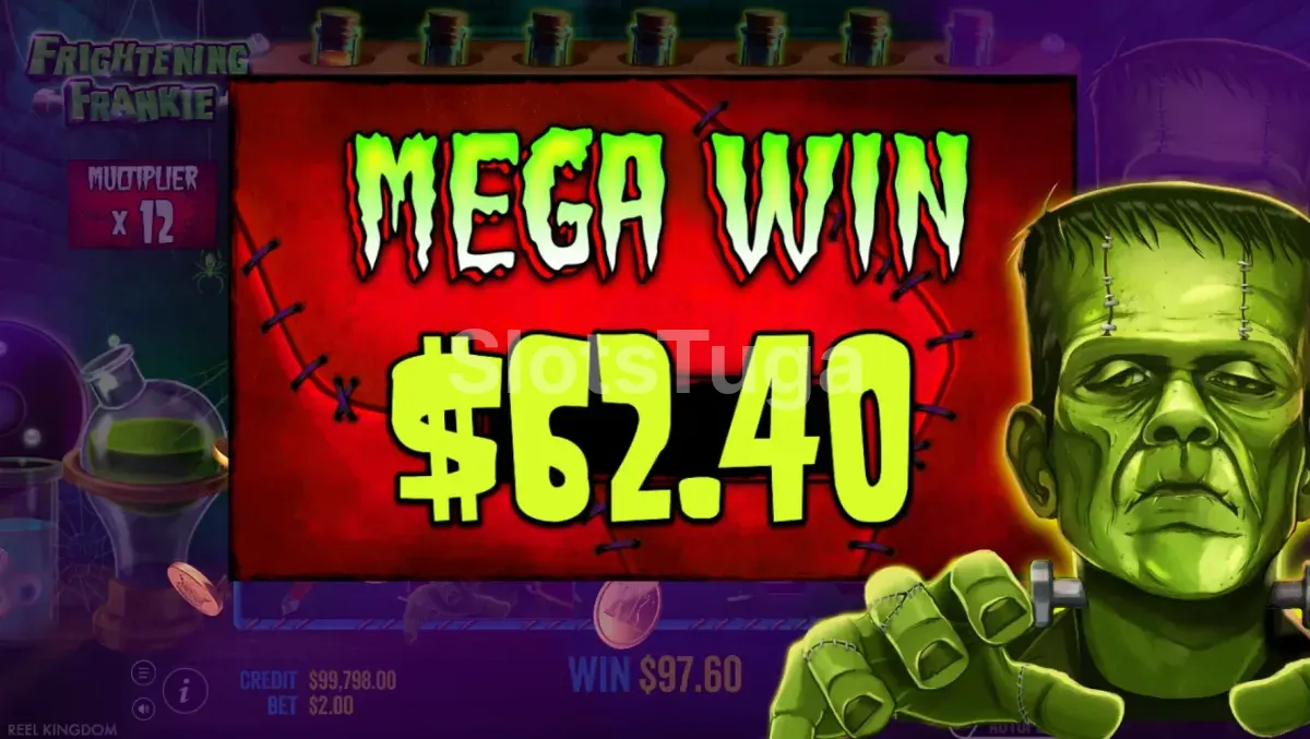 Big win no Frightening Frankie com multiplicador elevado durante free spins