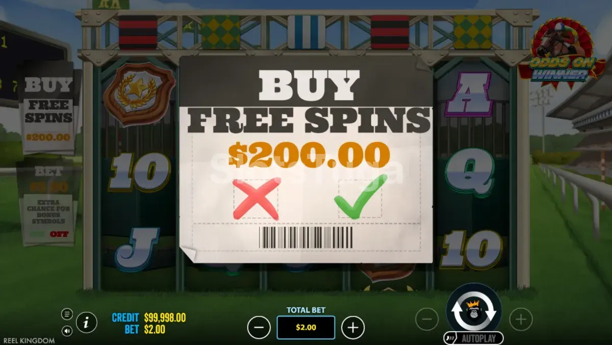 Interface de compra de bônus da Front Runner Odds On