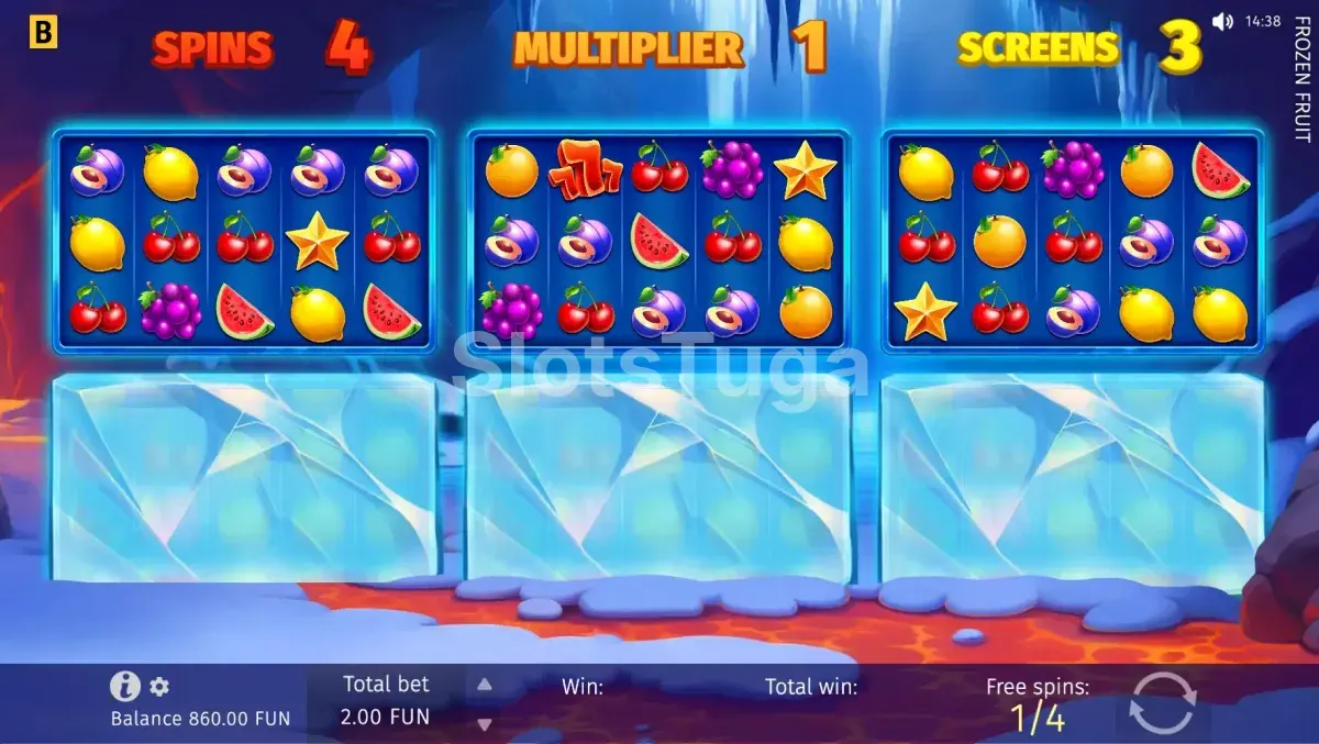 Rodadas grátis da Frozen Fruit com múltiplas telas ativas simultaneamente