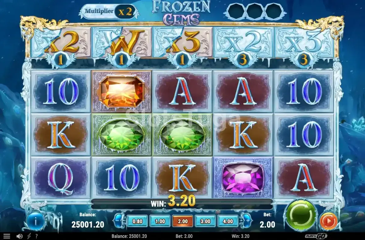 Tela principal do jogo Frozen Gems com os rouleaux congelados