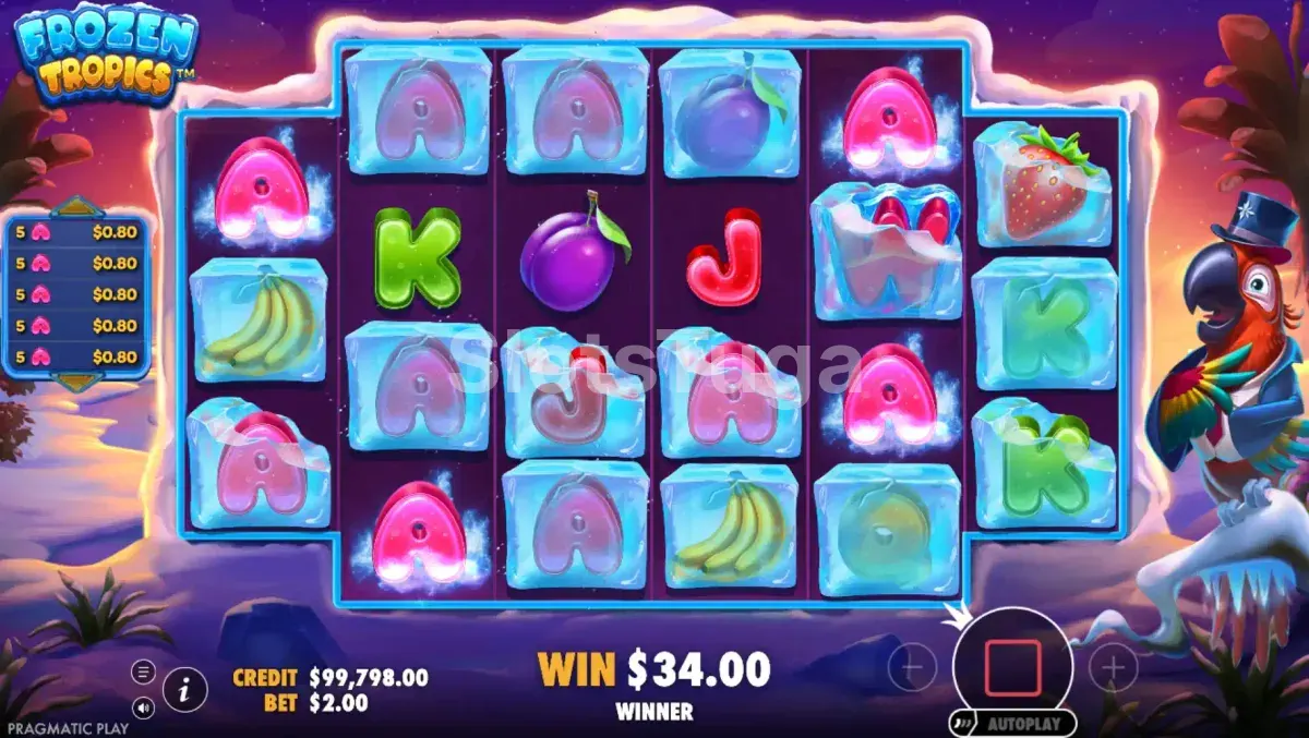 Rodada de giros grátis da Frozen Tropics com multiplicador acumulado