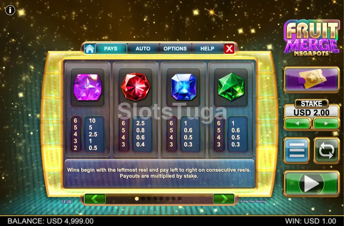Tabela de pagamentos da Fruit Merge Megapots com todos os símbolos