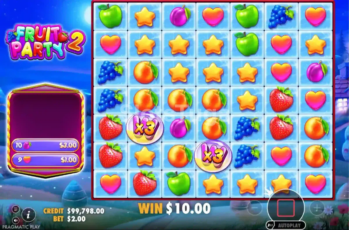 Rodada de giros grátis ativada na slot Fruit Party 2