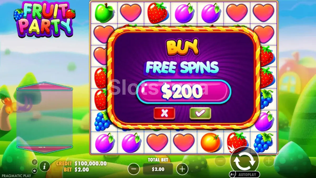 Tela de compra de bônus da Fruit Party