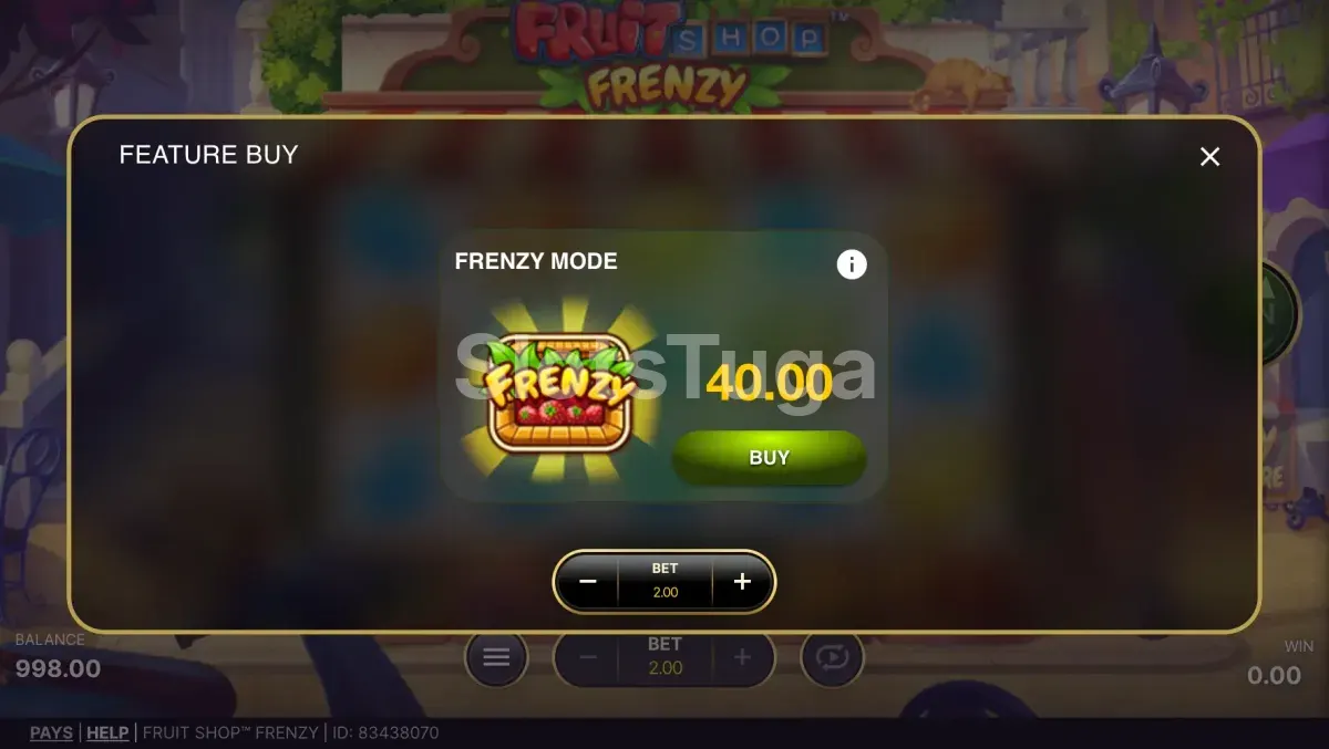 Tela de Bonus Buy da Fruit Shop Frenzy com opções de compra disponíveis