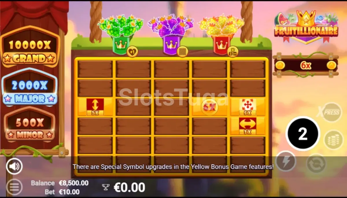 Rodadas grátis da Fruitillionaire com multiplicadores ativos nos rolos