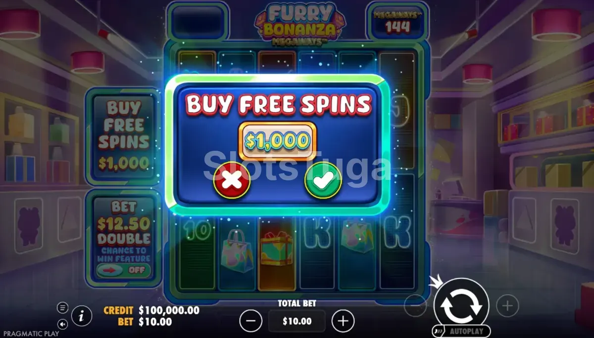 Tela de compra de bônus da Furry Bonanza Megaways com as opções disponíveis