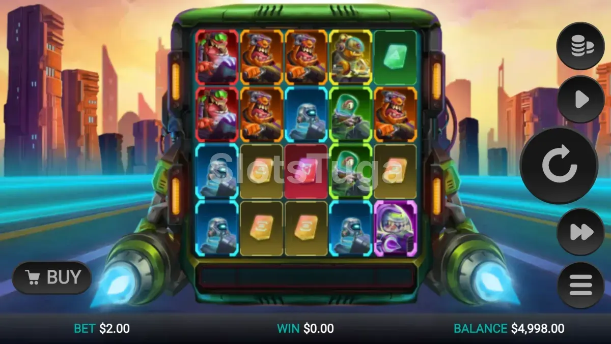 Jogo base da Galactic Racers Dream Drop com grid 5x4 e cidade futurista ao fundo