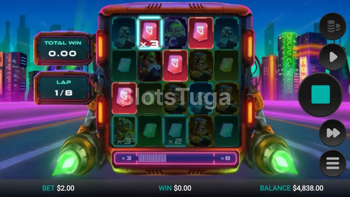 Rodada de giros grátis da Galactic Racers Dream Drop com Multiplier Frames ativos e sticky