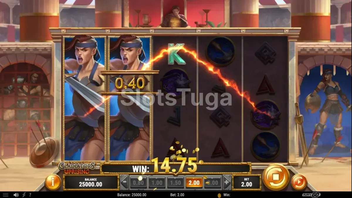Tela principal do jogo Game of Gladiators Uprising com a arena romana ao fundo