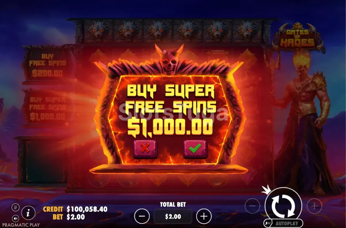 Tela de compra de bônus da Gates of Hades com opções de Bonus Buy