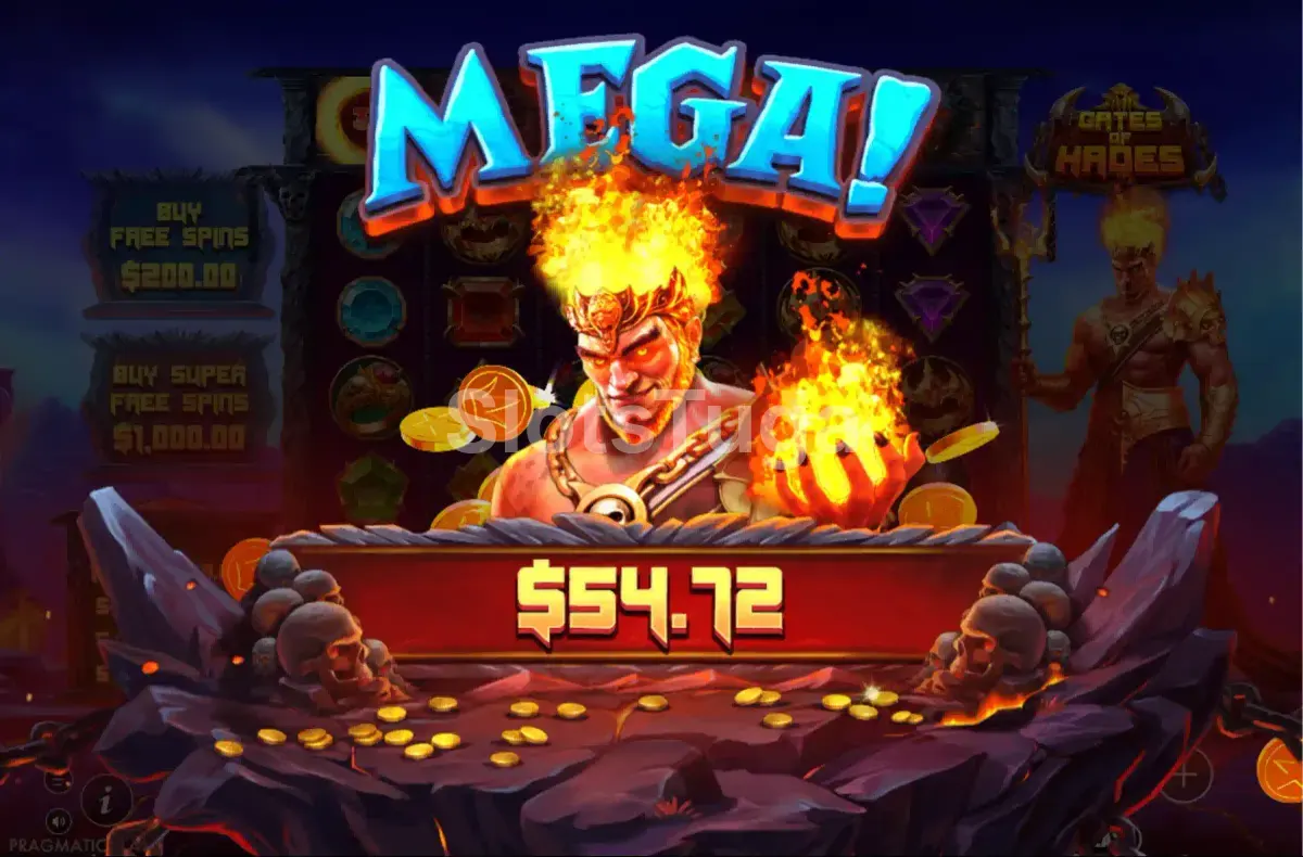 Tela de grande vitória na Gates of Hades com multiplicador alto