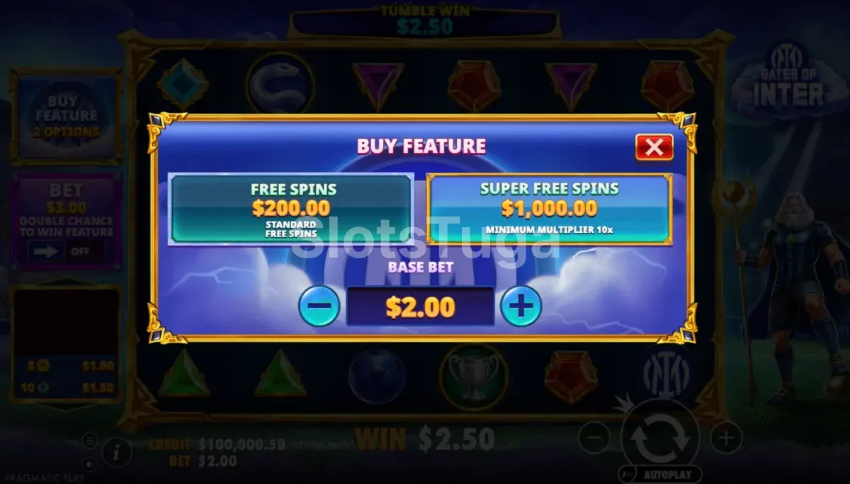 Menu de compra de bónus da Gates of Inter