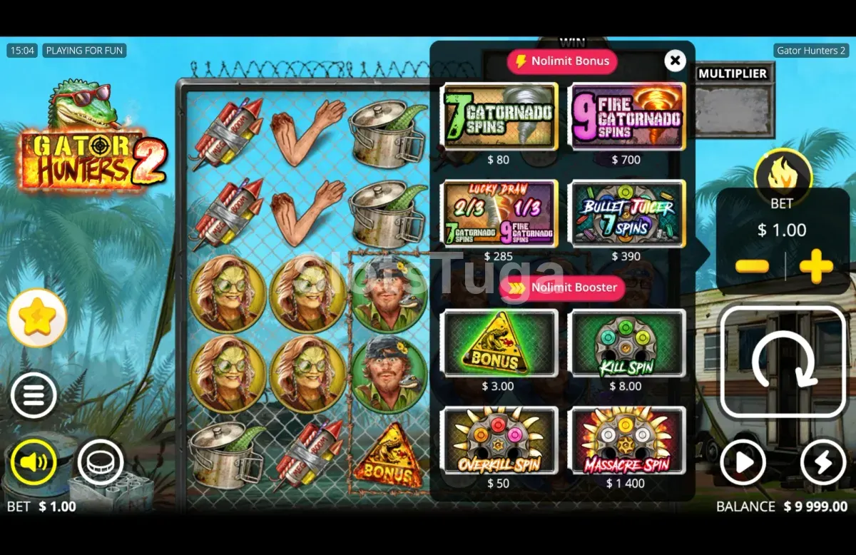Menu de Bonus Buy de Gator Hunters 2 com as opções de compra