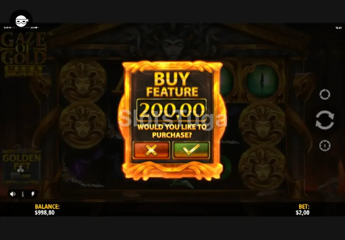 Tela de compra de bônus do Gaze of Gold Mega Hold & Win com opções disponíveis