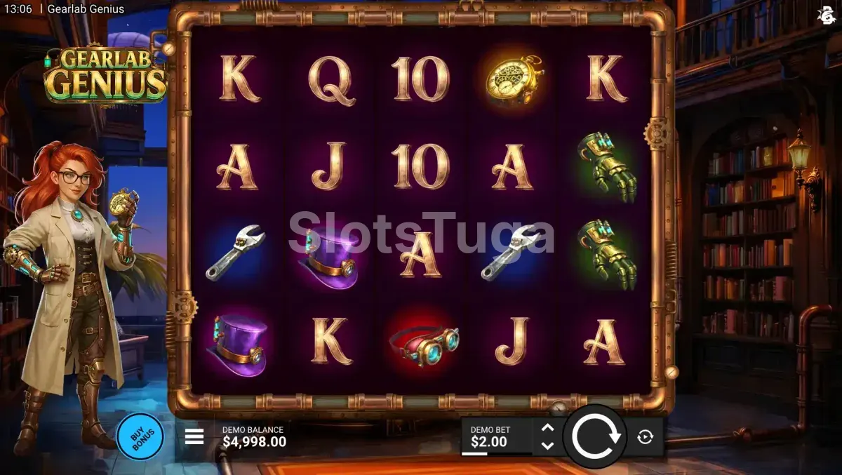 Tela principal do jogo Gearlab Genius com tema steampunk