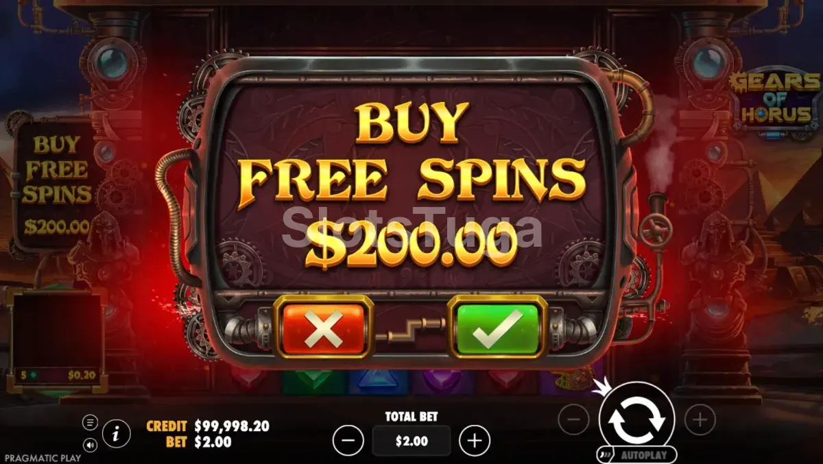 Tela de compra de bônus da Gears of Horus com opções disponíveis