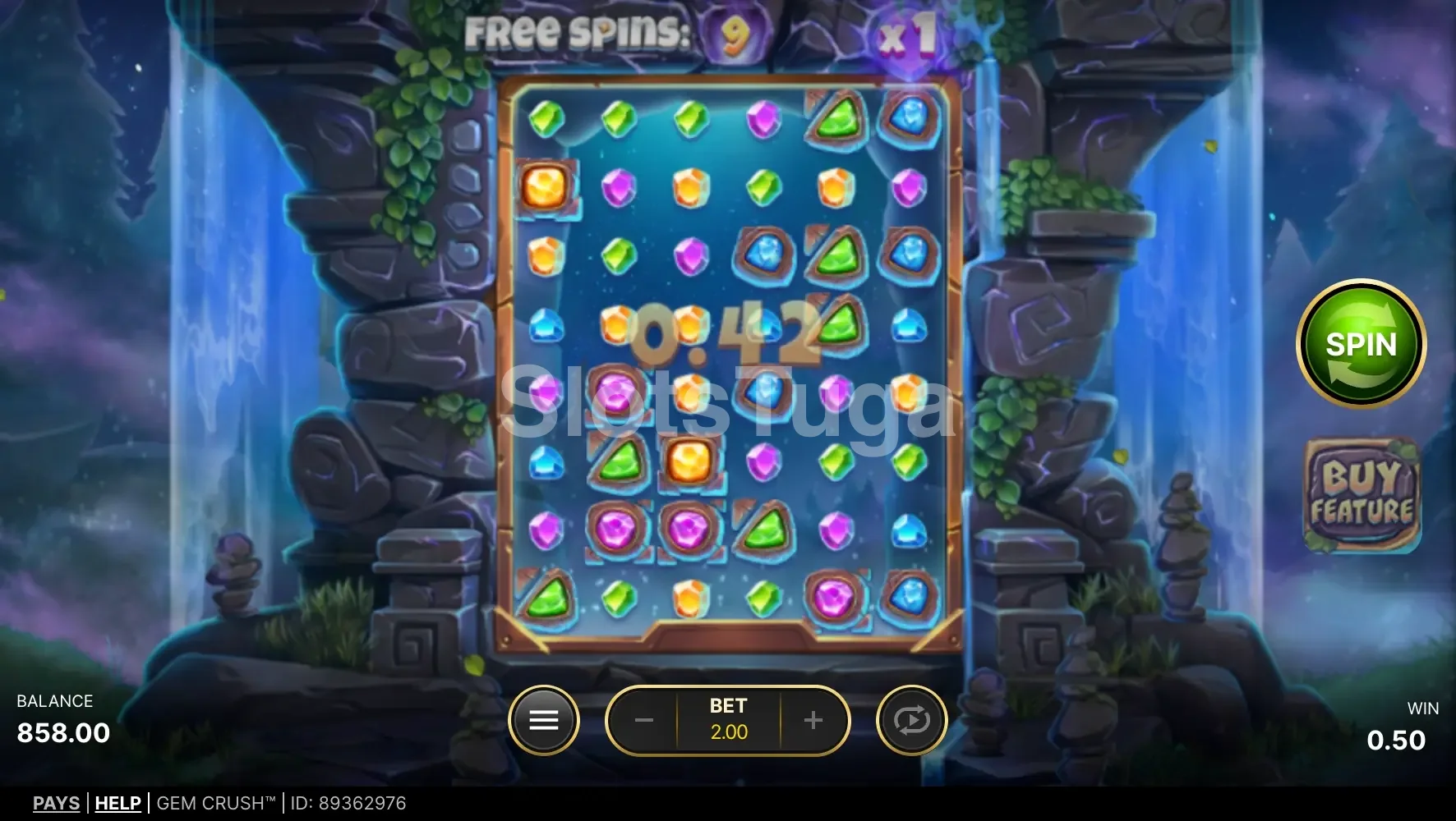 Modo de rodadas grátis ativado na slot Gem Crush