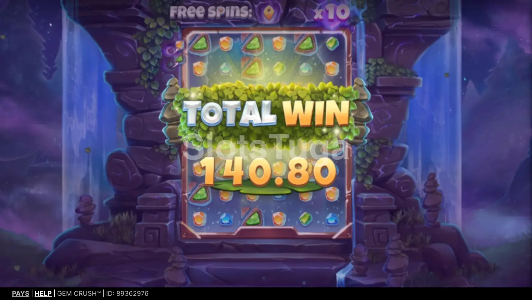 Big win na Gem Crush mostrando o potencial máximo da slot