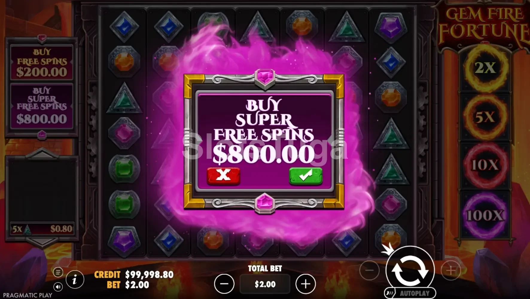 Opções de compra de bônus da Gem Fire Fortune com preços das duas modalidades