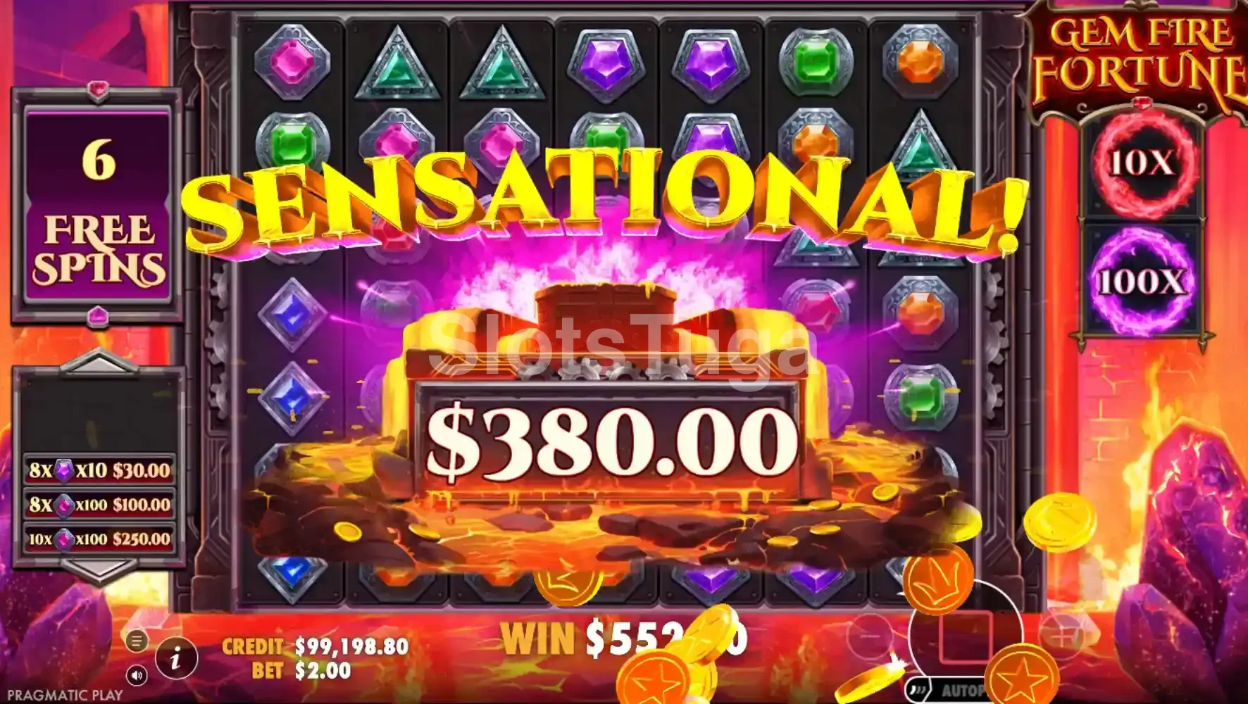 Big win na Gem Fire Fortune com multiplicador alto durante os giros grátis