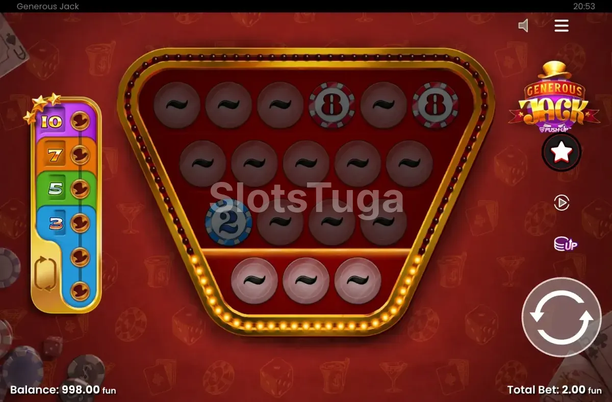 Jogo base da slot Generous Jack com grade 3x3 colorida