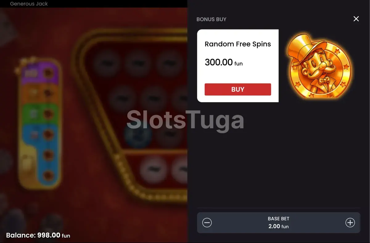 Tela de compra de bônus da slot Generous Jack com opções de preço