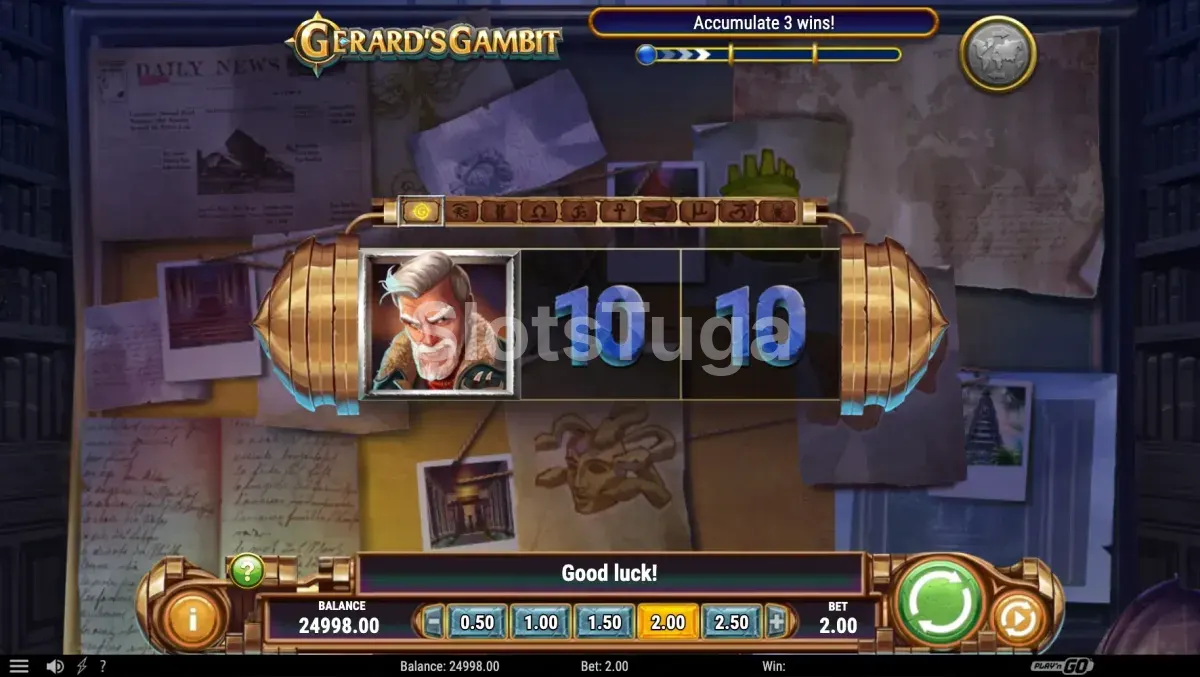 Jogo base da slot Gerard's Gambit com painel inicial no Mansão do Gerard