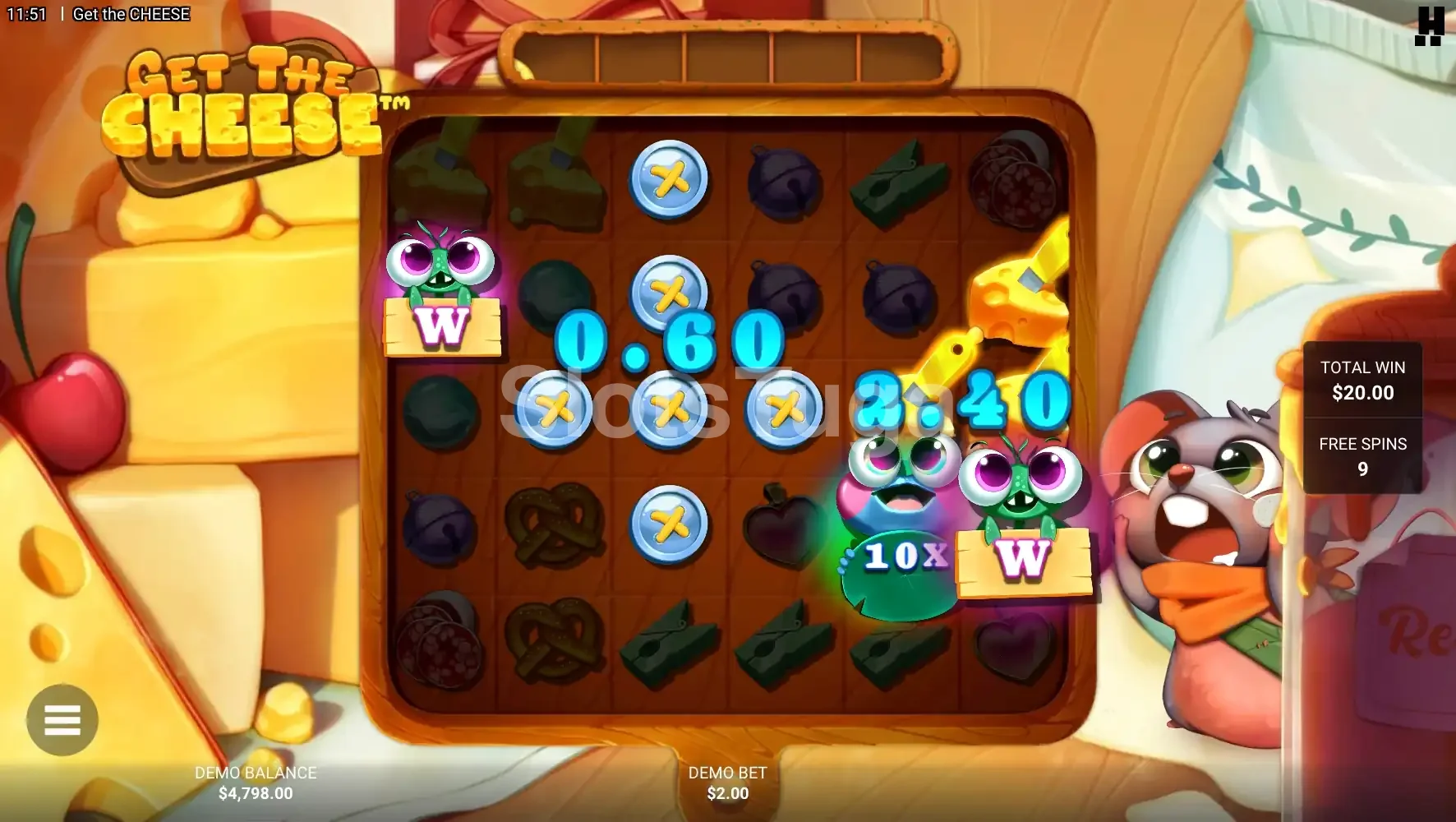 Rodada de free spins em andamento na slot Get The Cheese