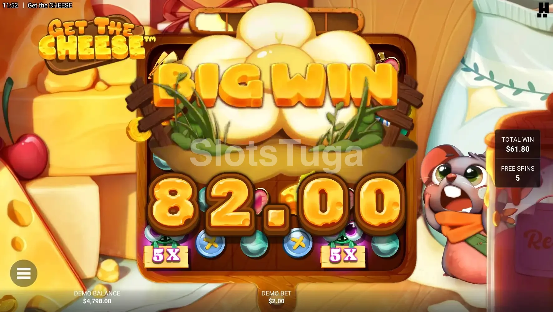 Big win na slot Get The Cheese com multiplicadores ativos