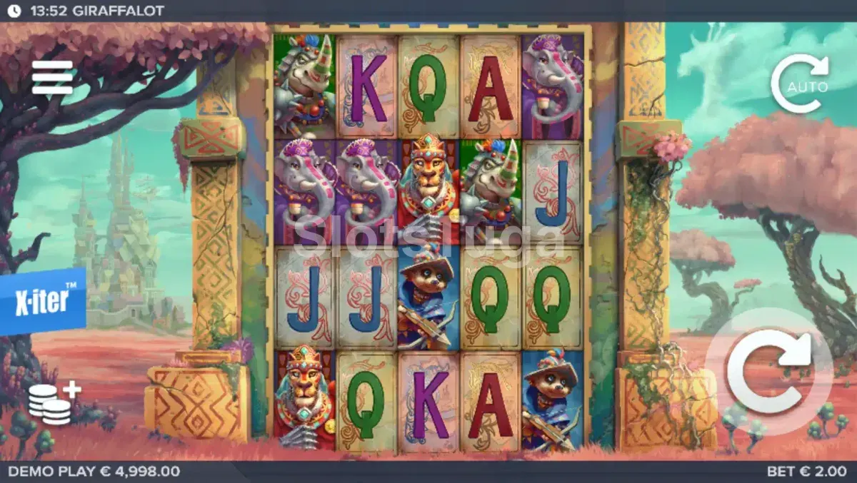 Tela principal do jogo Giraffalot com os rouleaux em ação