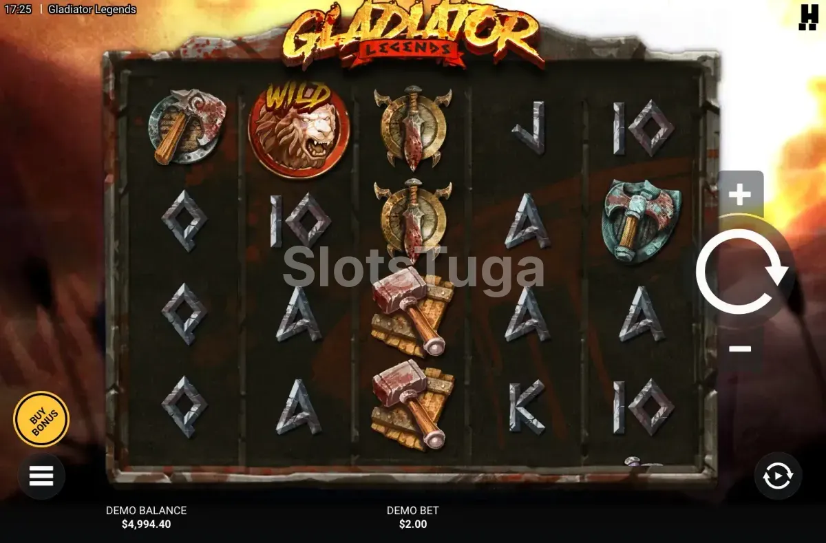 Jogo base da Gladiator Legends com os rouleaux e símbolos temáticos de gladiadores